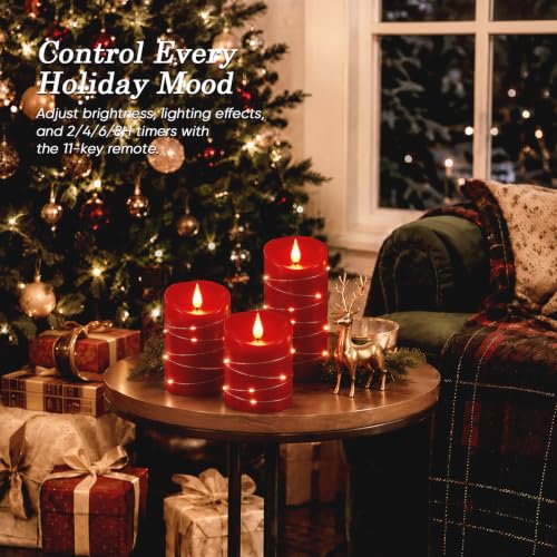 Red Flameless Candles with String Lights