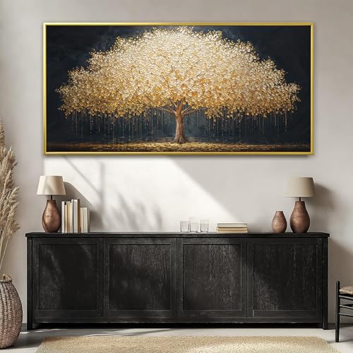 Gold Framed Wall Art Gold Tree Of Life Artwork Canvas Art Wall Decor Painting Prints Gold Tree Large Abstract Wall Decor Picture For Living Room Bedroom Home Office Artwork 29"X 58"