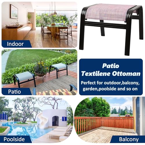 Assembled Outdoor Patio Ottoman Aluminum Textilene Portable Metal Footstool 2 Set Pink (2 Count)