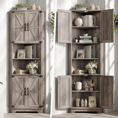 68.9" Tall Farmhouse Style Corner Cabinet