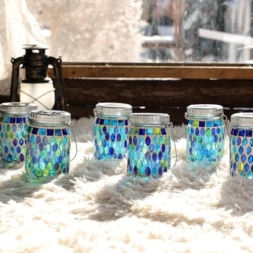 2 Pack Mosaic Lanterns Outdoor Waterproof with 215% Larger Solar Panel (2 Count)