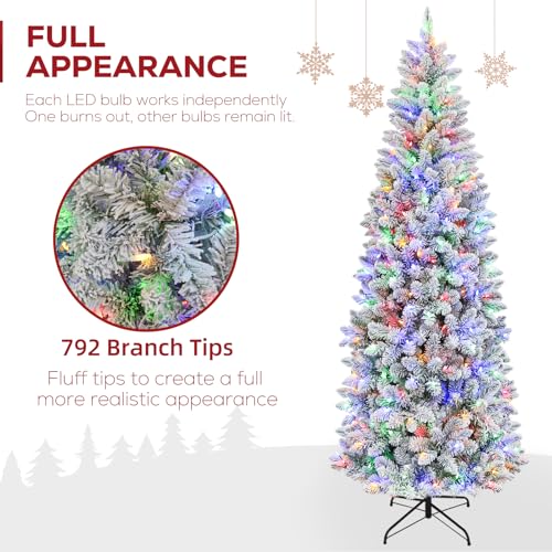 7.5 ft Prelit Snow Flocked Pencil Slim Christmas Tree
