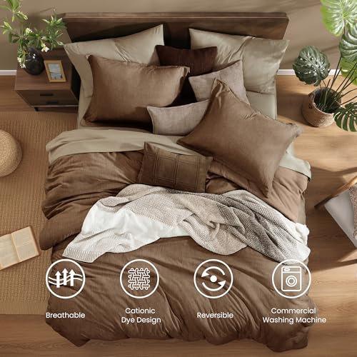 King Size Comforter Set 7 Pieces Brown Cationic Dyeing Bed in a Bag