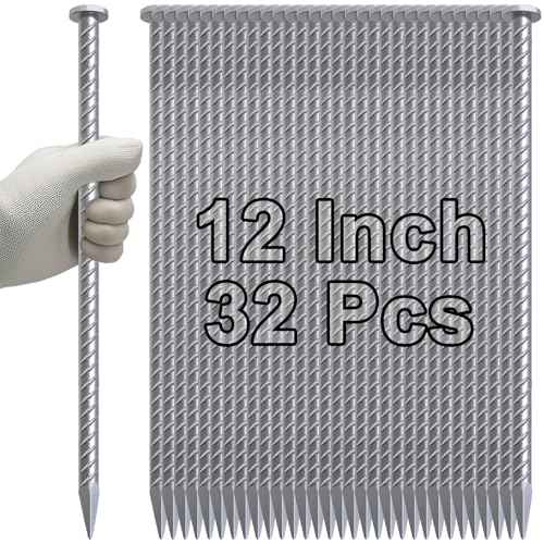 Rebar Stakes 12 Inch Galvanized Metal Steel Ground Spikes Heavy Duty (32 Count)