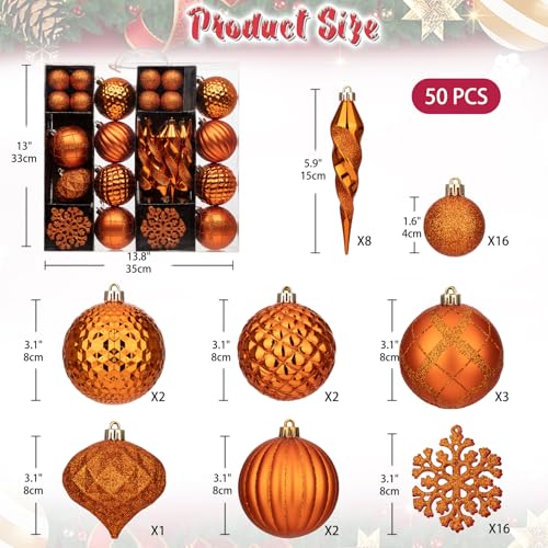 50PCS Christmas Tree Ornaments Set with Shatterproof Christmas Balls Icicle Snowflake Hanging Ornaments for Home Office Farmhouse Decorations (50 Count)