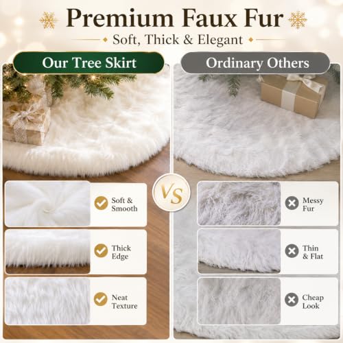 24 Inch Faux Fur Christmas Tree Skirt White Plush Skirt for Merry Christmas Party Christmas Tree Decoration