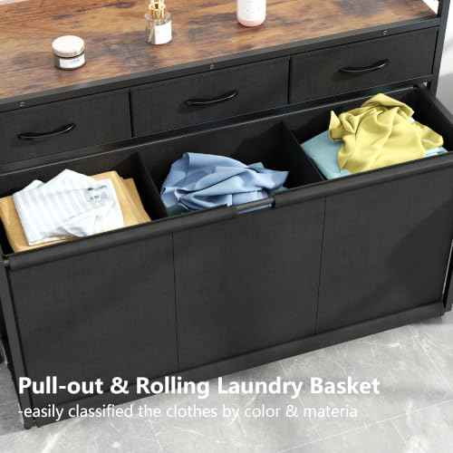 Laundry Hamper Laundry Basket with 3 Section Pull