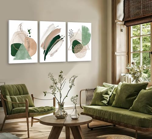 3Pcs Framed Sage Green Minimalist Geometric Abstract Wall Art (3 Count)