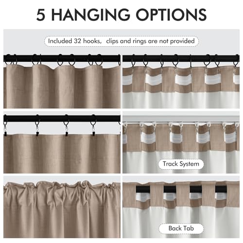 100% Blackout Back Tab Pleat Linen Curtains 50" Wx84 L (2 Count)