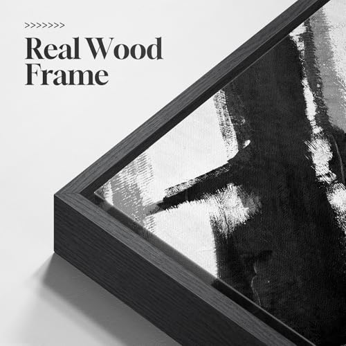 Large Framed Black and White Abstract Canvas Wall Art for Living Room (3 Count)