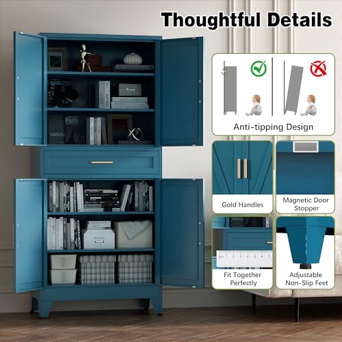 Farmhouse Storage Kitchen Pantry Cabinet with 4 Barn Door