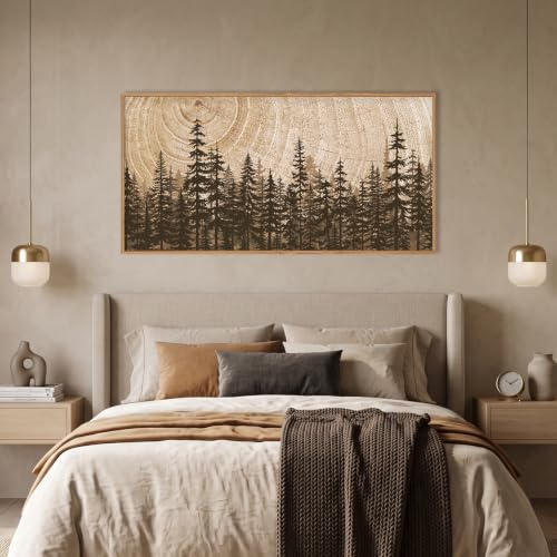Rustic Pine Tree Forest Framed Canvas Wall Art Set
