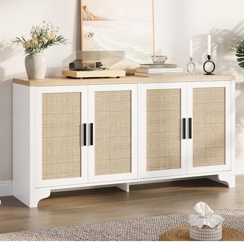 Natural Rattan Storage Cabinet with Shelves