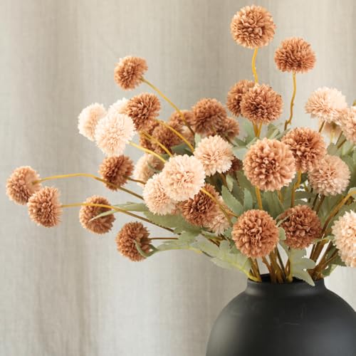 12 Stems Fake Mum Flowers with Black Vase for Home Decor (12 Count)