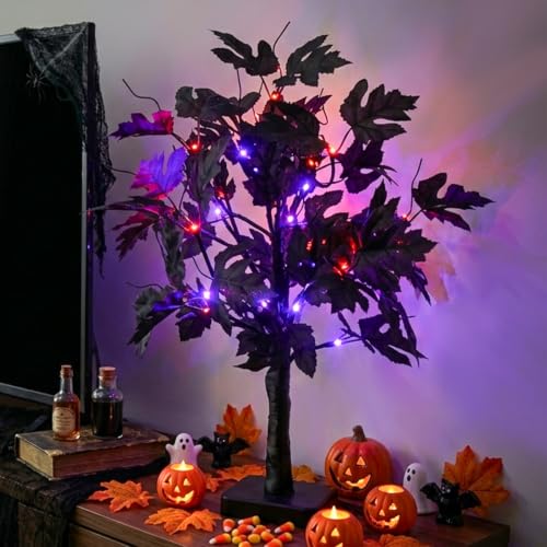 Halloween Tree Lights with Black Leaves Halloween Decorations