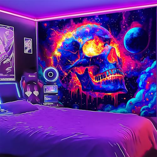 Blacklight Halloween Tapestry Horror Moon Night Scary Cemetery Pumpkin Lantern Halloween Tapestry Wall Hanging Skull Horror Poster Banners for Bedroom Livingroom