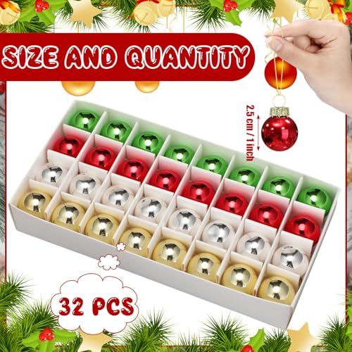 32 Pcs 1'' Mini Glass Christmas Ornament (32 Count)