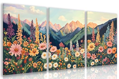 Wrapped Canvas Boho Moutain Wildflower Wall Art Set of 3 (3 Count)