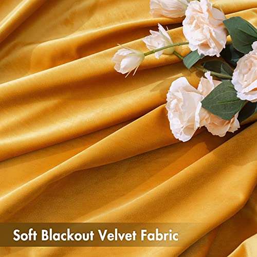 Mustard Yellow Blackout Velvet Curtains Drapes 72 Inch Long 52"x72" (2 Count)