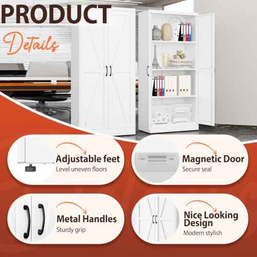 63" White Metal Storage Pantry Cabinet