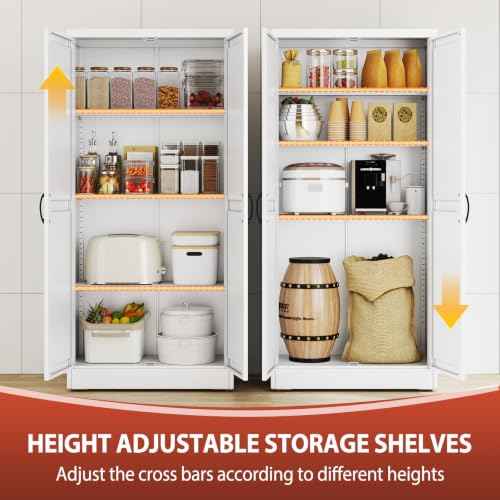 63" White Metal Storage Pantry Cabinet