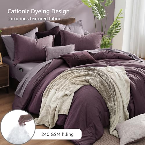 Super King Comforter Set 7 Pieces Italian Plum Bed in a Bag