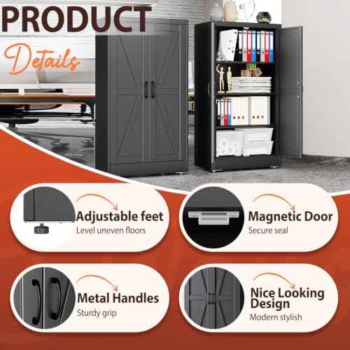 47" Black Metal Storage Pantry Cabinet
