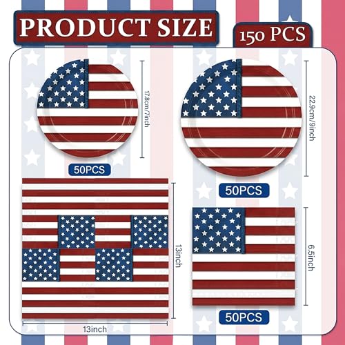 150Pcs 4th of July Plates & Napkins (150 Count)