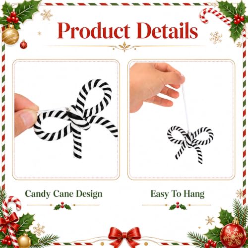 32 Pcs Black White Bow Candy Cane Hanging Ornaments Christmas Tree Decor (32 Count)