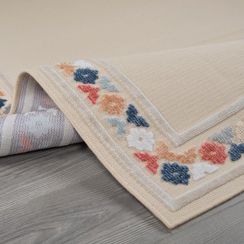 Outdoor Runner Rug 2x7 Modern Floral Bordered Area Rugs for Indoor and Outdoor Patio Easy to Clean Non Shedding Living Room Porch Garden Washable Outside Carpet (14 Sq Ft)