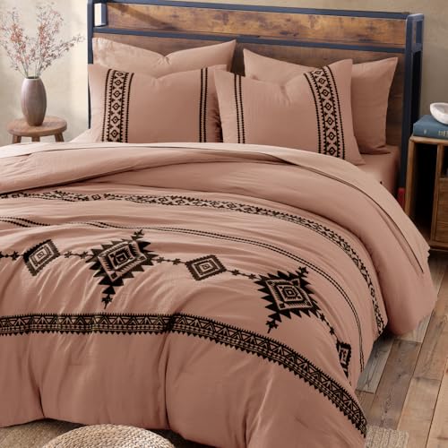 Embroidery Full Size Comforter Set 7 Pieces Dusty Pink Bed in a Bag