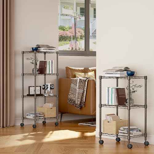 3 Tier Shelf Metal Storage Shelves Wire Rack Closet Organizers with Wheel for Garage Kitchen Bathroom Laundry Brown 11.8" D x 17.7" W x 29.8" H (3 Count)