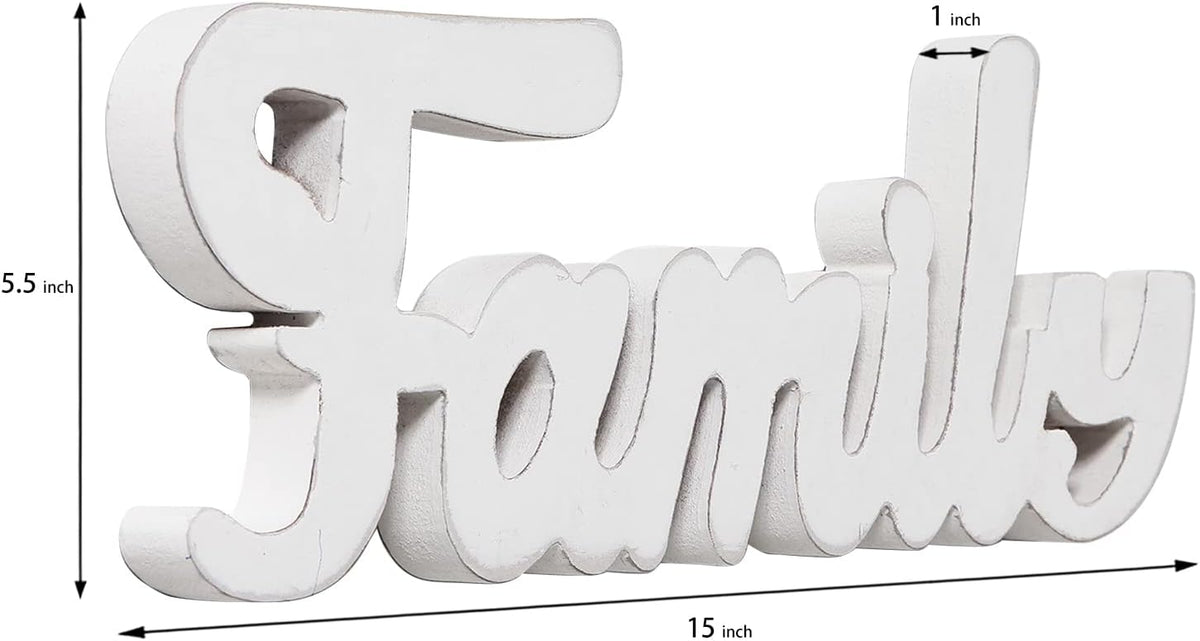 Rustic Wooden Family Signs for Home Decor Wall 15", Farmhouse Distressed White Christmas Tabletop Decor Signs, Fireplace Mantle decor, Thanksgiving Family Wall Decor for Living Room