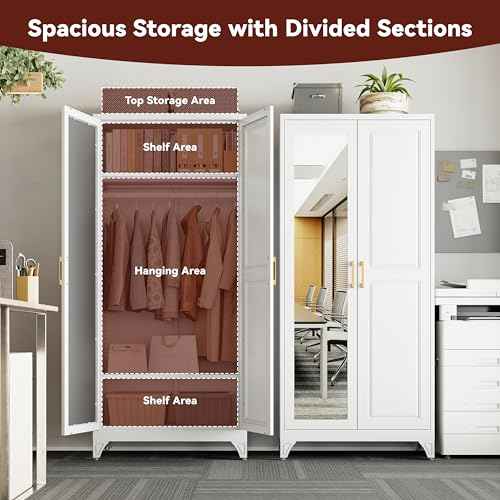 71" Tall Wardrobe Closet with Mirror and Doors