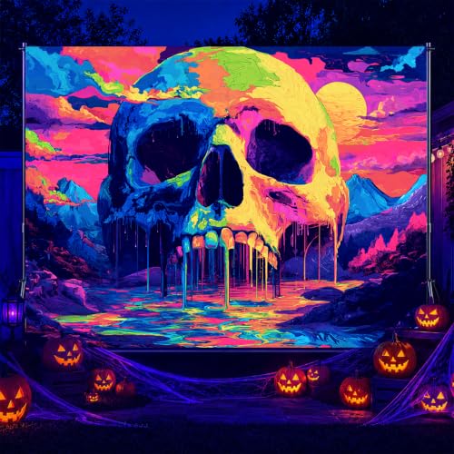 Blacklight Tapestry Melting Skull Neon Wall Art 78 x 59 Inch