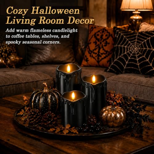 Black Drip Real Wax Flameless Candles with Remote Timer
