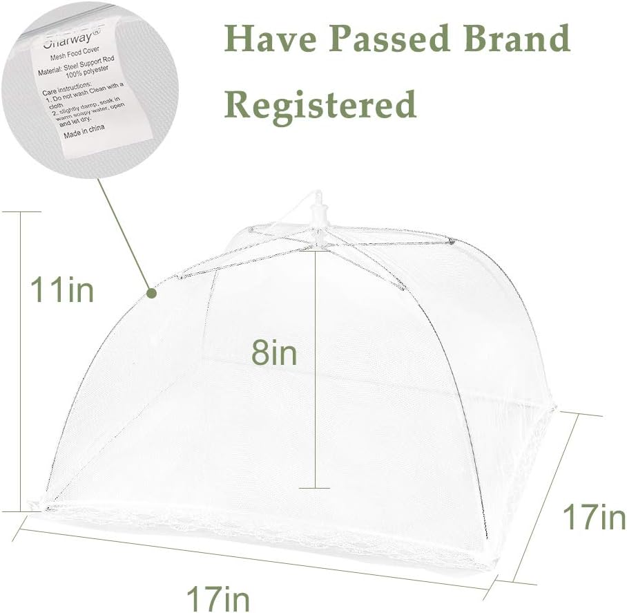 Onarway 6 Pack Food Covers 17 Inch Pop-Up Encrypted Mesh Plate Serving Tents, Fine Net Screen Umbrella for Outdoors, Parties, Picnics, BBQs, Reusable and Collapsible