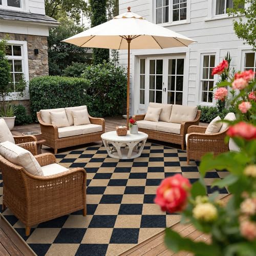 Checkered Easy Jute 9x12 Patio Rug (108 Sq Ft)
