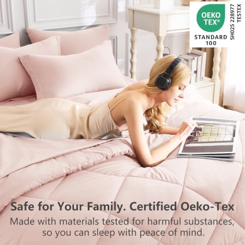Queen Comforter Set with Sheets Blush Pink