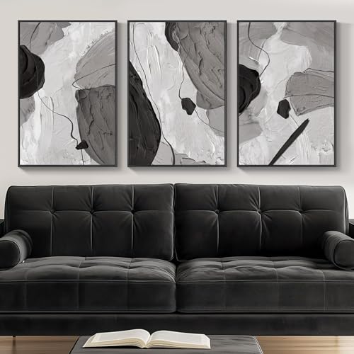 Framed Black and White Modern Abstract Wall Art (3 Count)