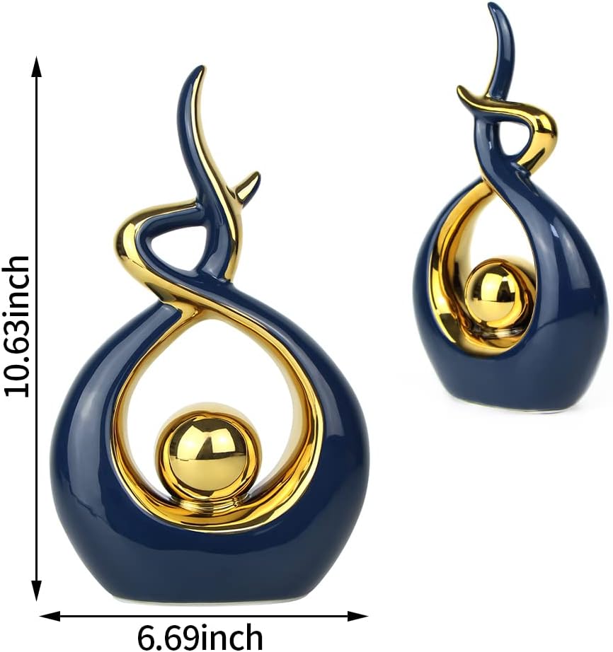 Norrclp Home Decor Modern Abstract Art Ceramic Statue Table Decorations for Dining Room Living Room Office Centerpiece (Blue and Gold, Small), Blue,gold