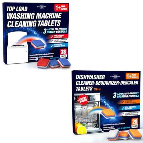 Washing Machine Cleaner 28 Pack & Dishwasher Cleaner Tablets 28 Pack Bundle (56 Count)