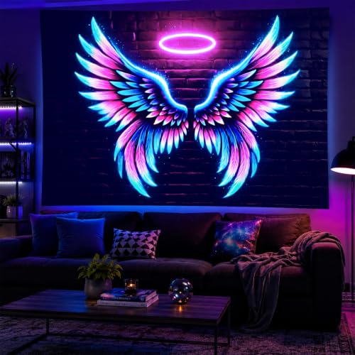 Blacklight Tapestry Angel Wings Wall Art 59 x 78 Inch