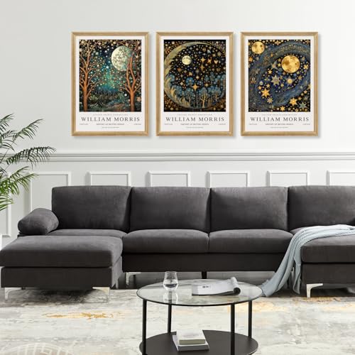 Wood Framed William Morris Moon Star Wall Art Set of 3 (3 Count)
