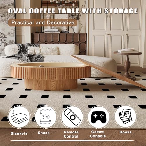 Oval Coffee Table with Storage Modern Coffee Table with Solid Wood Veneered