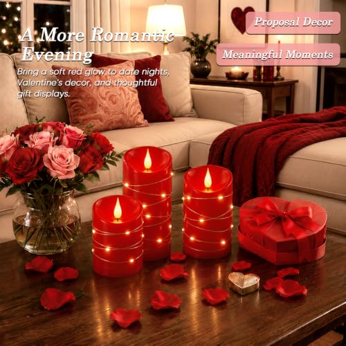 Red Flameless Candles with String Lights