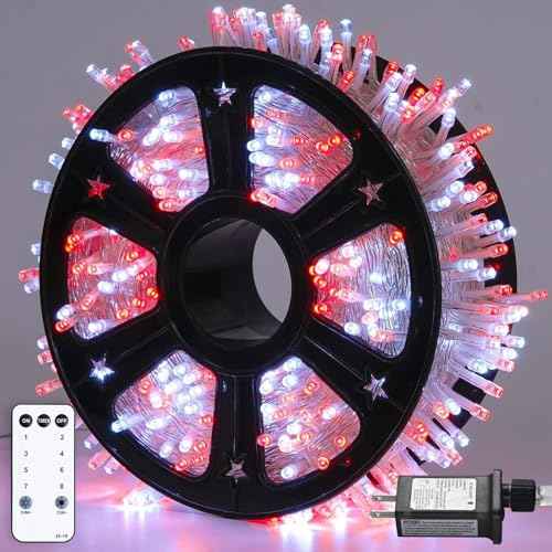 163ft 500 LED Red and White Christmas Lights Plug in with 8 Modes (163 Foot)