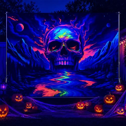 Blacklight Tapestry Skull Mountain Wall Hanging 78 x 59 Inch