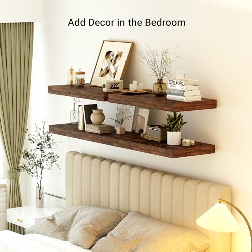 72 x 12 Deep Floating Shelves Wall Mounted Set of 2 Rustic Brown