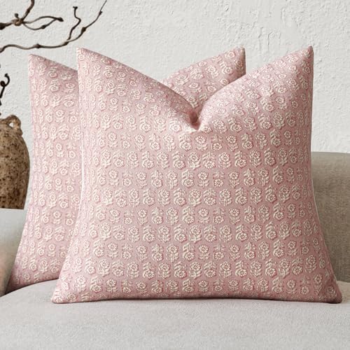 Decorative Floral Print Throw Pillow Covers 22×22 Light Pink (2 Count)